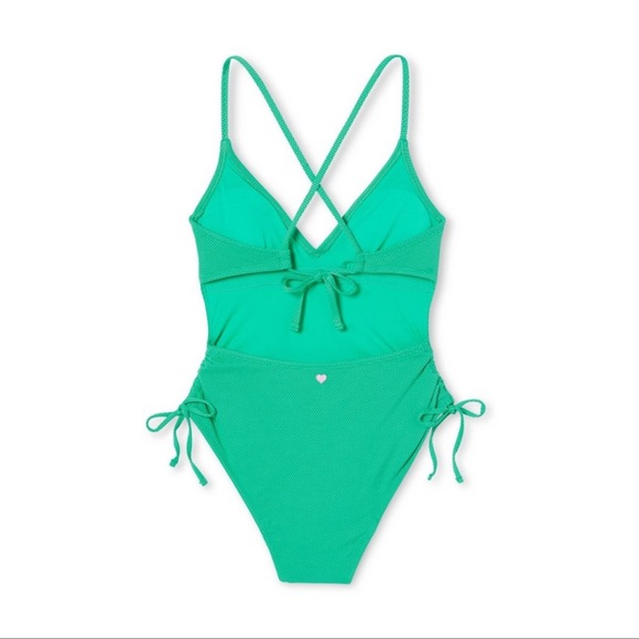 Stoney Clover Lane x Target Green Deep V-Neck Textured One Piece Swimsuit - Picture 6 of 8